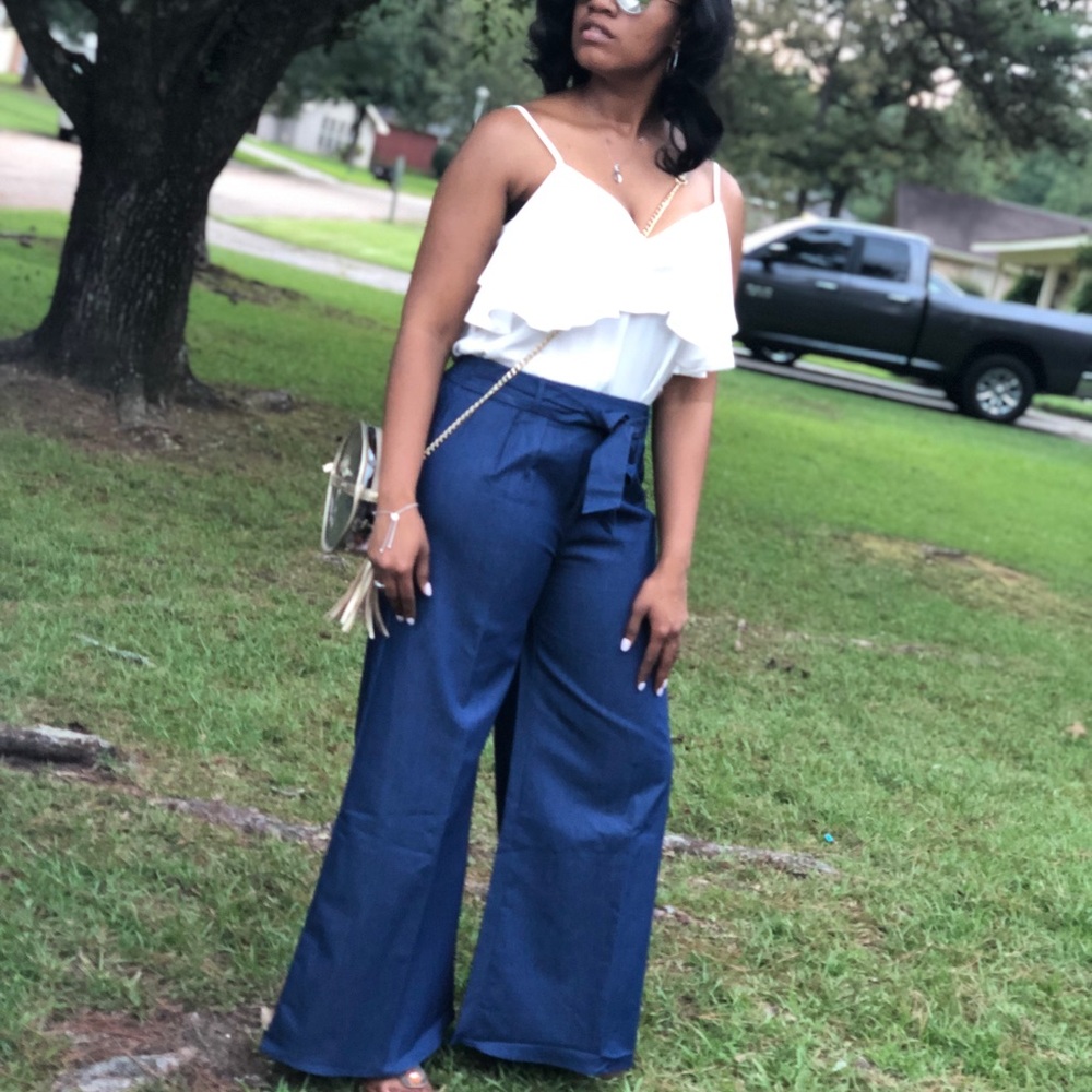 Chambray Wide Leg Pants.